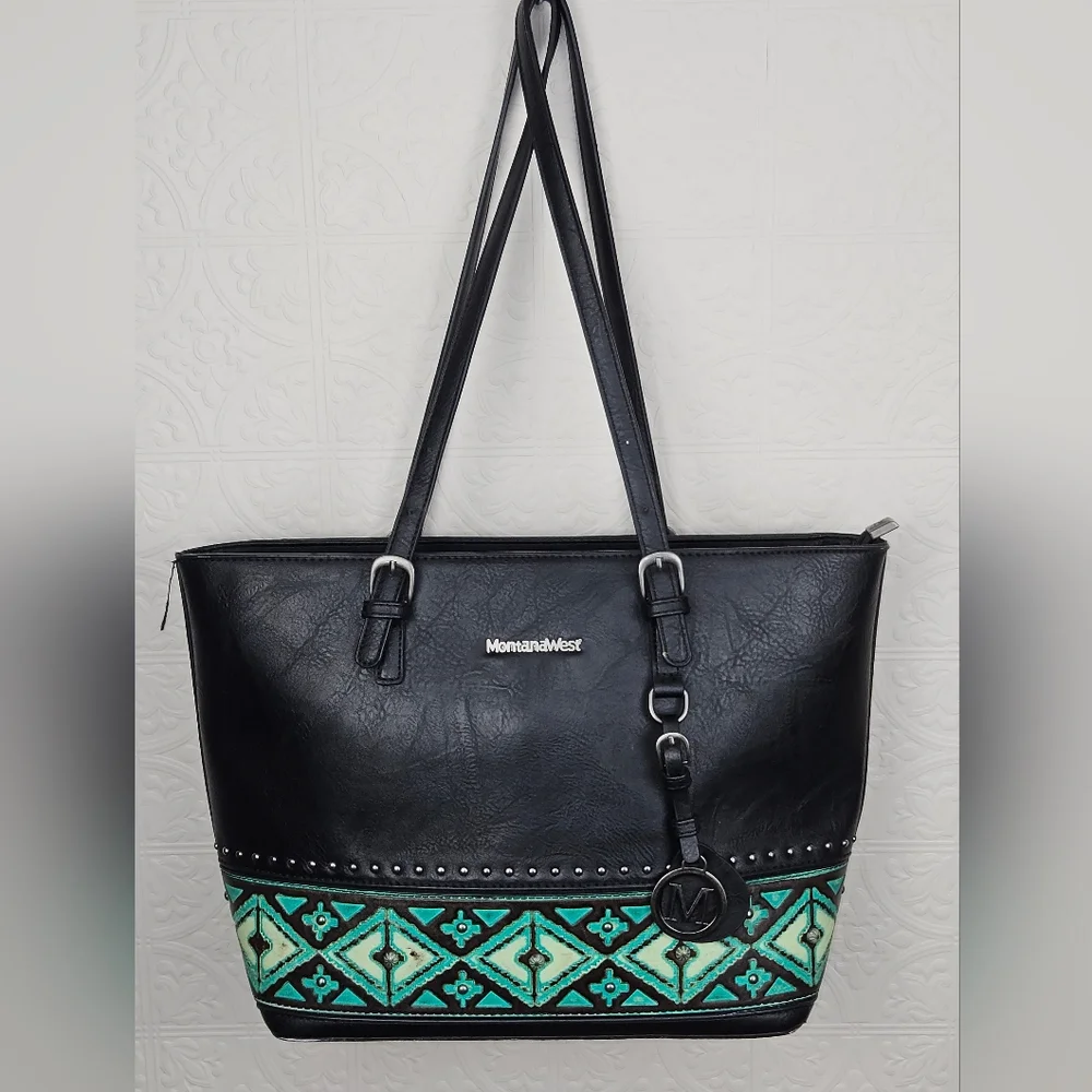 Large Montana West Aztec Southwestern Black Tote with Concealed Carry Pocket - Picture 1 of 7